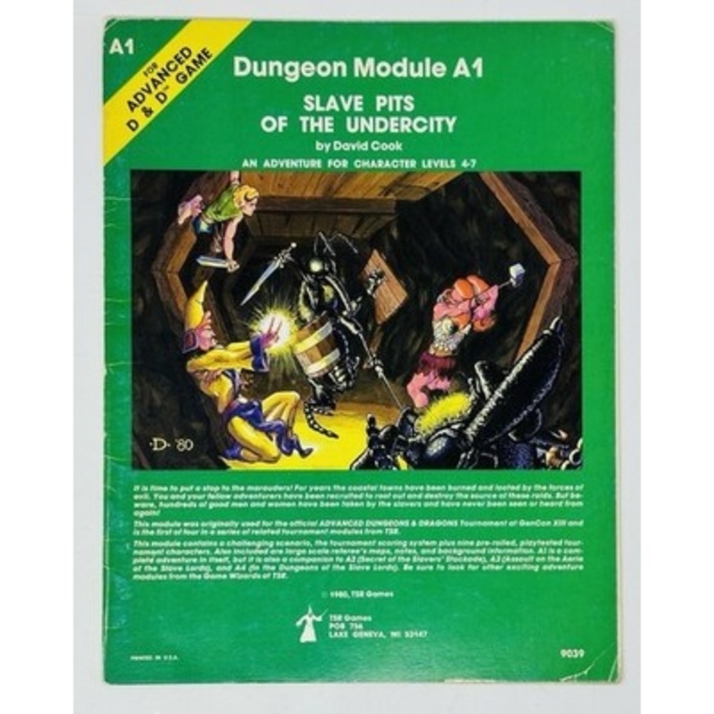 TSR AD&D Module A1 Slave Pits Of The Undercity 1980 Fantasy Tabletop RPG Games